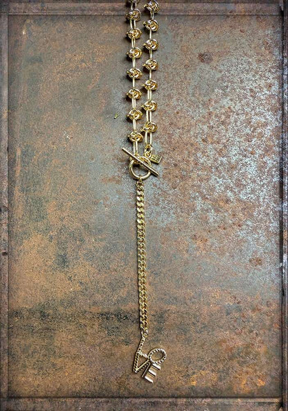 ICON Design Living Kette Knot Love Y-Kette Knotendesign Love-Anhänger Zirkonia Pavé Gold Plattiert
