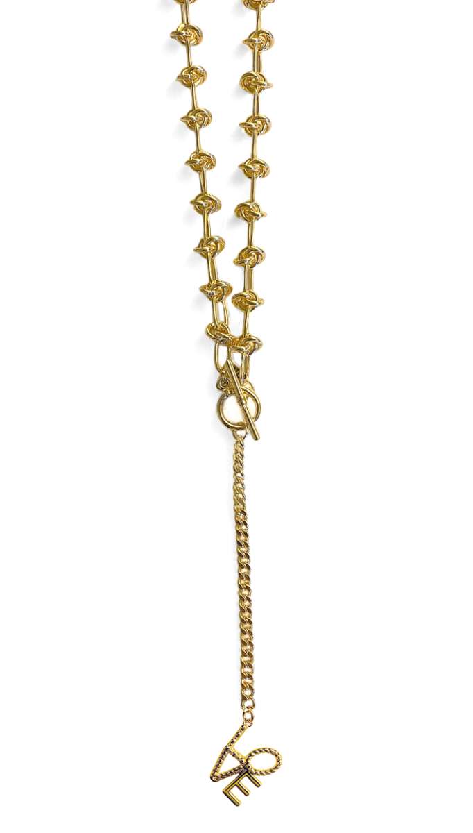 ICON Design Living Kette Knot Love Y-Kette Knotendesign Love-Letters-Anhänger Zirkonia Pavé Vergoldet