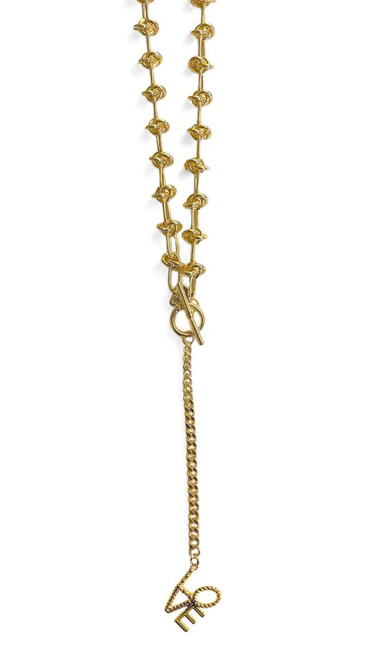 ICON Design Living Kette Knot Love Y-Kette Knotendesign Love-Letters-Anhänger Zirkonia Pavé Vergoldet