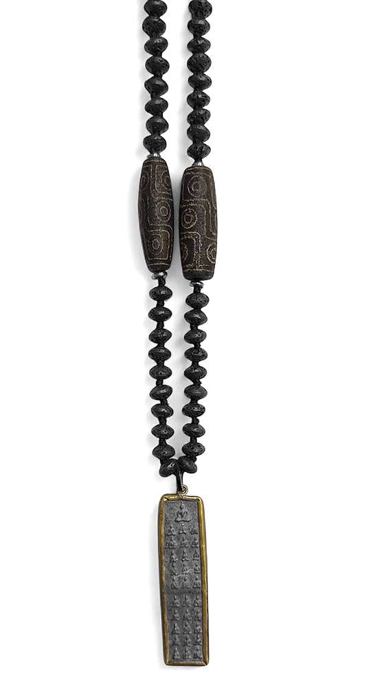 ICON Design Living Lavakette Geknotet 90 cm Lang Tibetische Steinperlen Buddha-Amulett Länglich