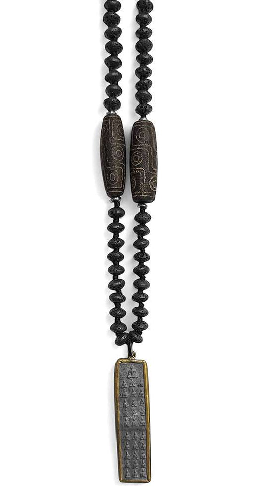 ICON Design Living Lavakette Geknotet 90 cm Lang Tibetische Steinperlen Buddha-Amulett Länglich