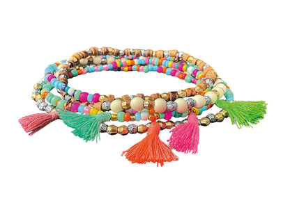 ICON Design Living Wickelarmband Quasten 5-Reihig Glasperlen Multicolor