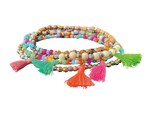 ICON Design Living Wickelarmband Quasten 5-Reihig Glasperlen Multicolor
