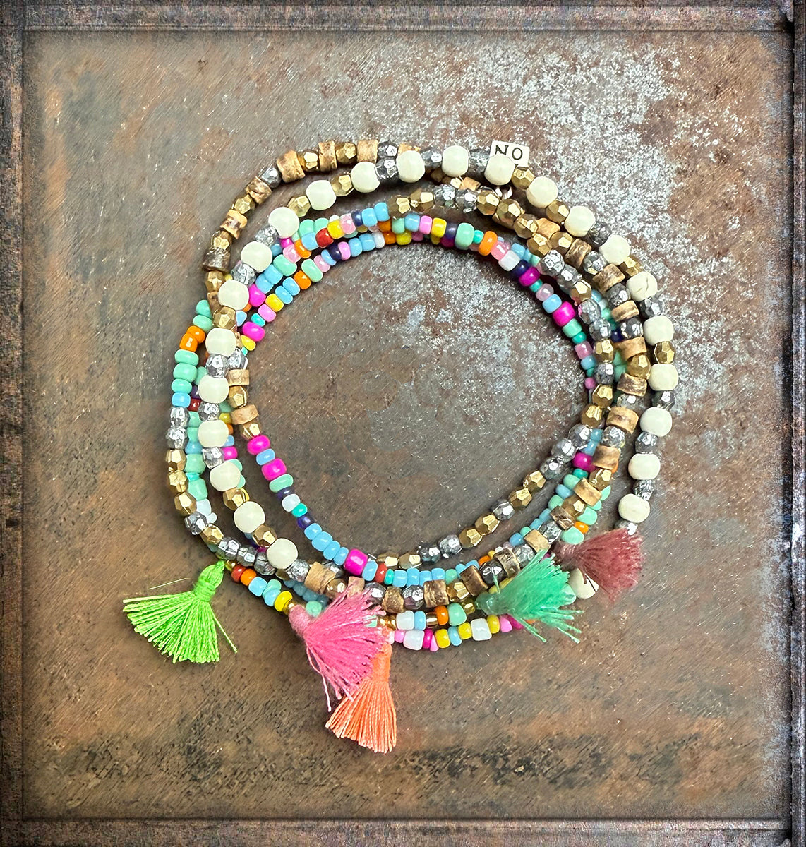 ICON Design Living Wickelarmband Quasten Bunt 5-Reihig Glasperlen Multicolor