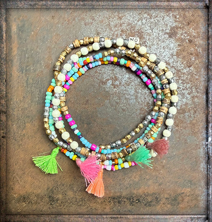 ICON Design Living Wickelarmband Quasten Bunt 5-Reihig Glasperlen Multicolor