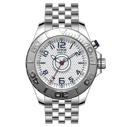 KYBOE XXL Uhr The Gunfire Silver 55 mm Edelstahlarmband Silber Zifferblatt Weiß 10 ATM