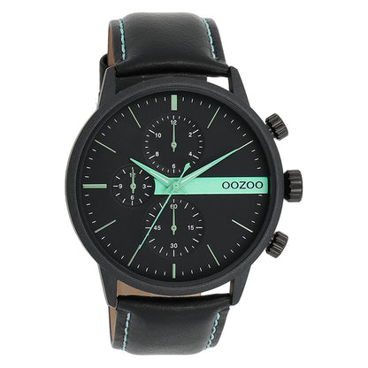 OOZOO Chronograph Schwarz Plattiert Lederarmband Schwarz Mint 45 mm C11229