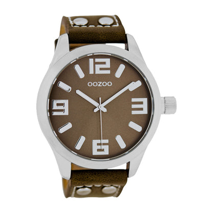 OOZOO Uhr Braun Edelstahlgehäuse Lederarmband Große Ziffern 46 mm C1064