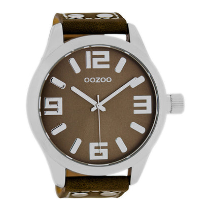 OOZOO Uhr Braun Edelstahlgehäuse Lederarmband Große Ziffern 51 mm C1014