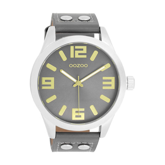 OOZOO Uhr Edelstahlgehäuse Lederarmband Grau 46 mm C1087