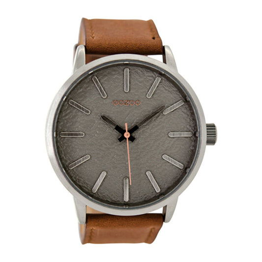OOZOO Uhr Lederarmband Braun Struktur-Zifferblatt Grau 48 mm C9025