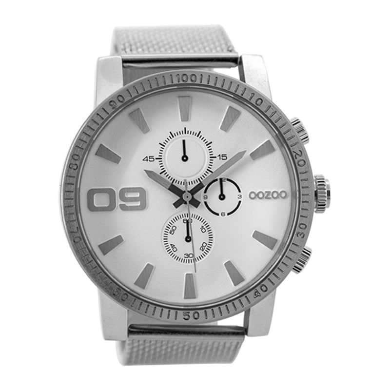 OOZOO Uhr Mesh-Armband Edelstahl Zifferblatt Weiß 50 mm C9435