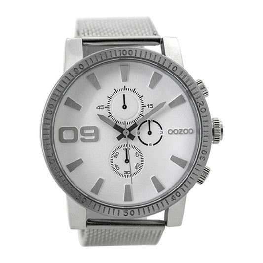 OOZOO Uhr Mesh-Armband Edelstahl Zifferblatt Weiß 50 mm C9435