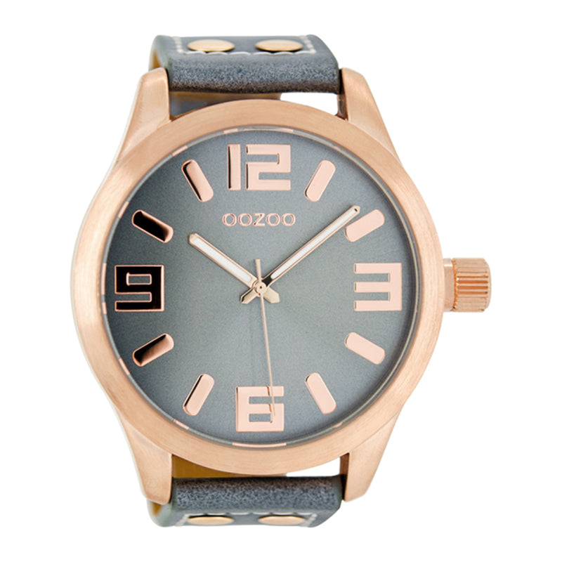 OOZOO Uhr Rosé Plattiert Grau Lederarmband Große Ziffern 51 mm C1104