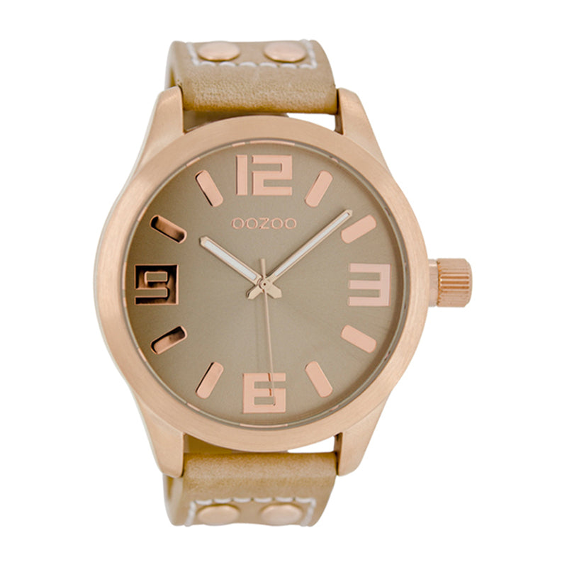 OOZOO Uhr Rosé Plattiert Sand Lederarmband Große Ziffern 46 mm C1151