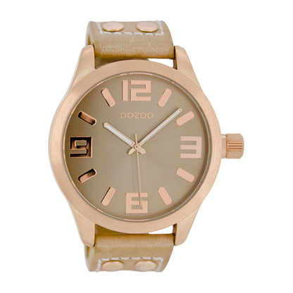 OOZOO Uhr Rosé Plattiert Sand Lederarmband Große Ziffern 46 mm C1151