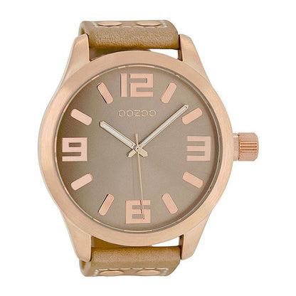OOZOO Uhr Rosé Plattiert Sand Lederarmband Große Ziffern 51 mm C1101