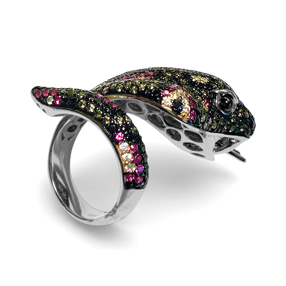 Schlangenring Statement Multicolor Zirkonia Pavé Sterling Silber Detail 3