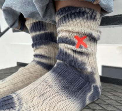 Batiksocken Unio Khaki Beige X-Patch Orange Merinowolle Unisex
