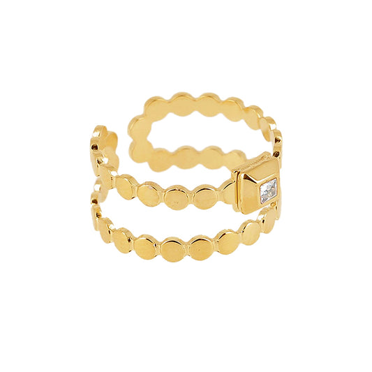 ZAG Bijoux Ring Zweireihig Zirkonia Eckig Größenverstellbar Gold Plattiert Edelstahl