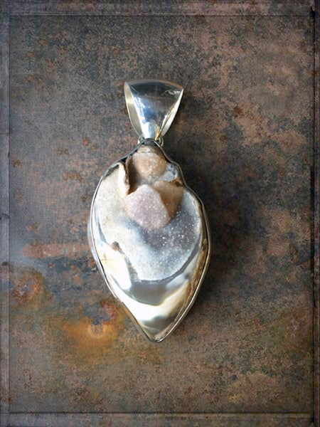 Anhänger Chalcedon Muschel 925 Sterling Silber Unikat