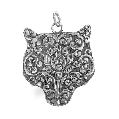Anhänger Tigerkopf Lotusblüte 925 Sterling Silber Rückseite