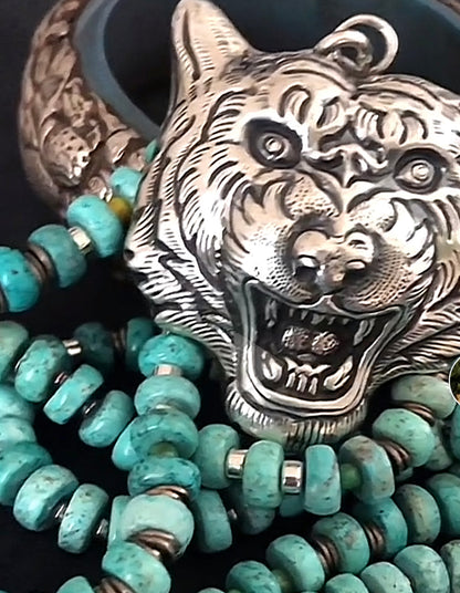 Anhänger Tigerkopf Lotusblüte Sterling Silber Türkiskette