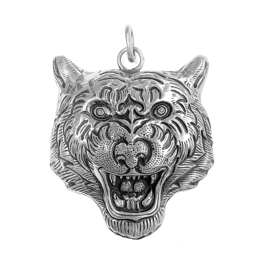 Anhänger Tigerkopf Lotusblüte 925 Sterling Silber