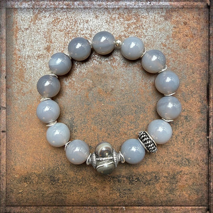 Ethno Armband Achat Grau Hornperle Sterling Silber Dehnbar Unikat Schmuck Reichenberger