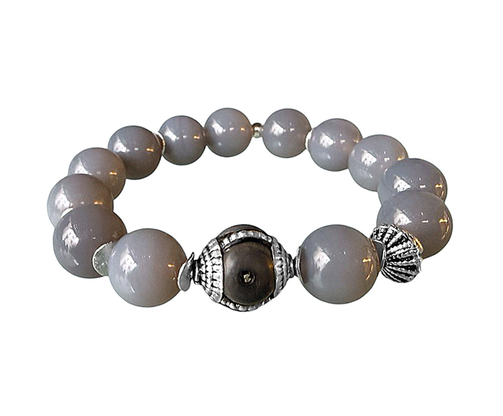 Armband Ethno Boho Achatperlen Grau Hornperle Sterling Silber Dehnbar Schmuck Reichenberger
