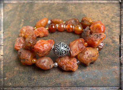 Carneol Wickelarmband Ethno Boho Zweireihig Sterling Silber Dehnbar Unikat Schmuck Reichenberger