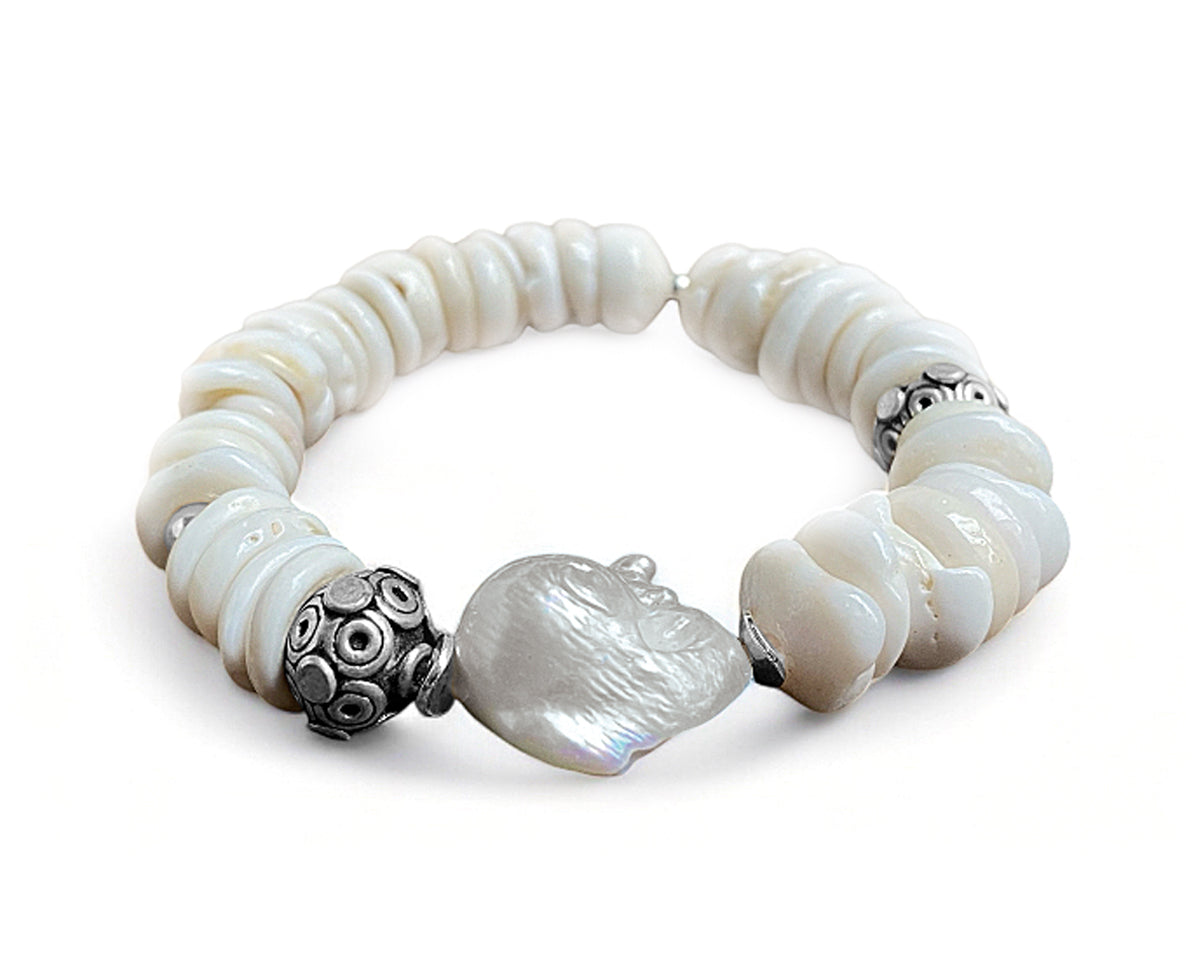 Armband | ETHNO | White Shells & Freshwater Pearl