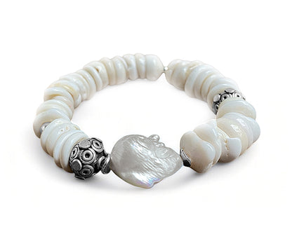 Armband | ETHNO | White Shells & Freshwater Pearl