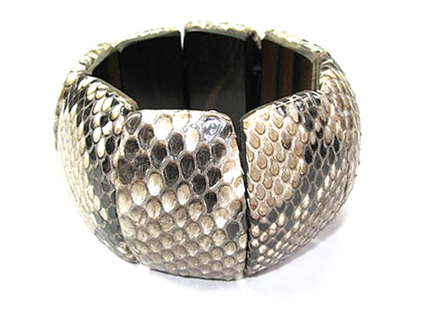 Breiter Armreif Python-Leder Natur Holz 
