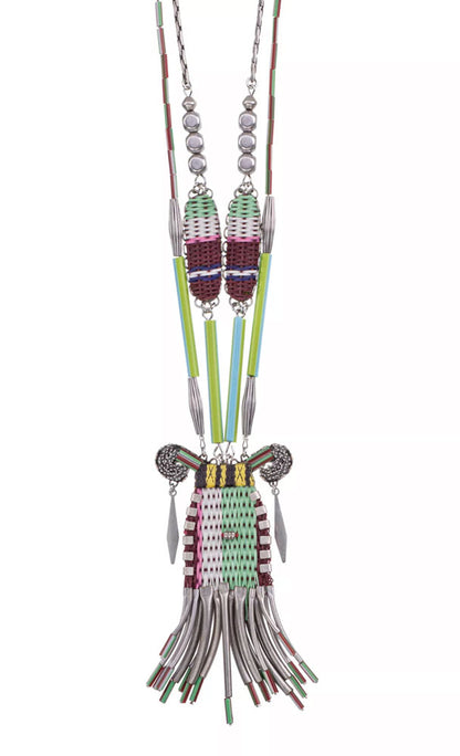 Ayala Bar Statement Boho Kette Multicolor Textil Perlen Wild Spirit