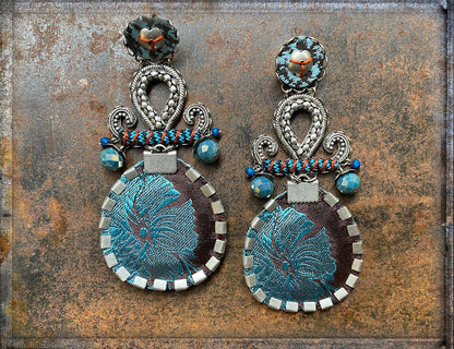 Ayala Bar Statement Boho Ohrringe Multicolor Textil Steine Perlen Hip-Collection Blue Space Unikate