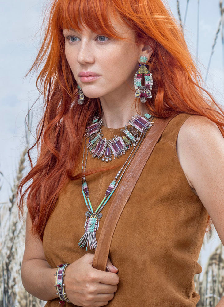 Ayala Bar Statement Boho Ohrringe Multicolor Textil Perlen Wild Spirit Model 2