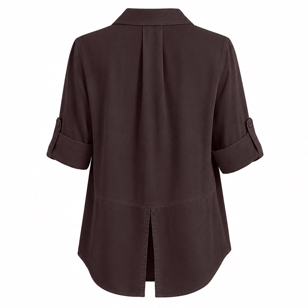 Bella Dahl Bluse Split Back Button Down Soft Touch Tencel Lyocell Chestnut Brown Braun Rückseite