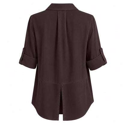 Bella Dahl Bluse Split Back Button Down Soft Touch Tencel Lyocell Chestnut Brown Braun Rückseite