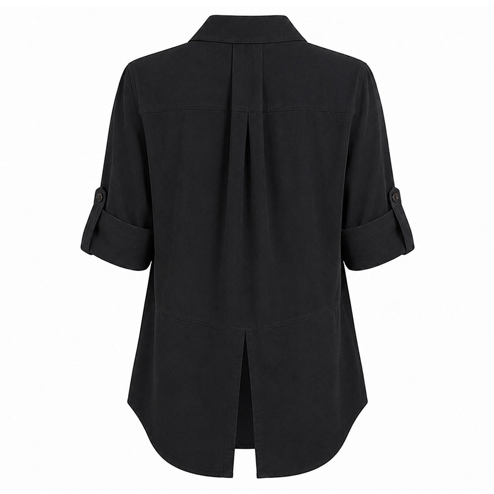 Bella Dahl Bluse Split Back Button Down Soft Touch Tencel Lyocell Vinted Black Wash Schwarz Rückseite