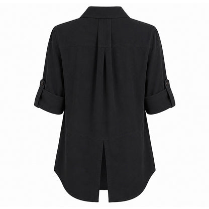 Bella Dahl Bluse Split Back Button Down Soft Touch Tencel Lyocell Vinted Black Wash Schwarz Rückseite