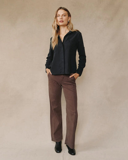 Bella Dahl Bluse Split Back Button Down Soft Touch Tencel Lyocell Vinted Black Wash Schwarz Model 2