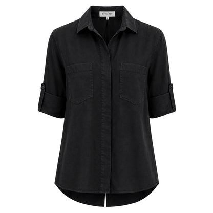 Bella Dahl Bluse Split Back Button Down Soft Touch Tencel Lyocell Vinted Black Wash Schwarz