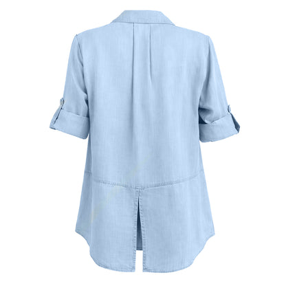 Bella Dahl Denim Bluse Split Back Button Jeans Lyocell Tencel Rückseite