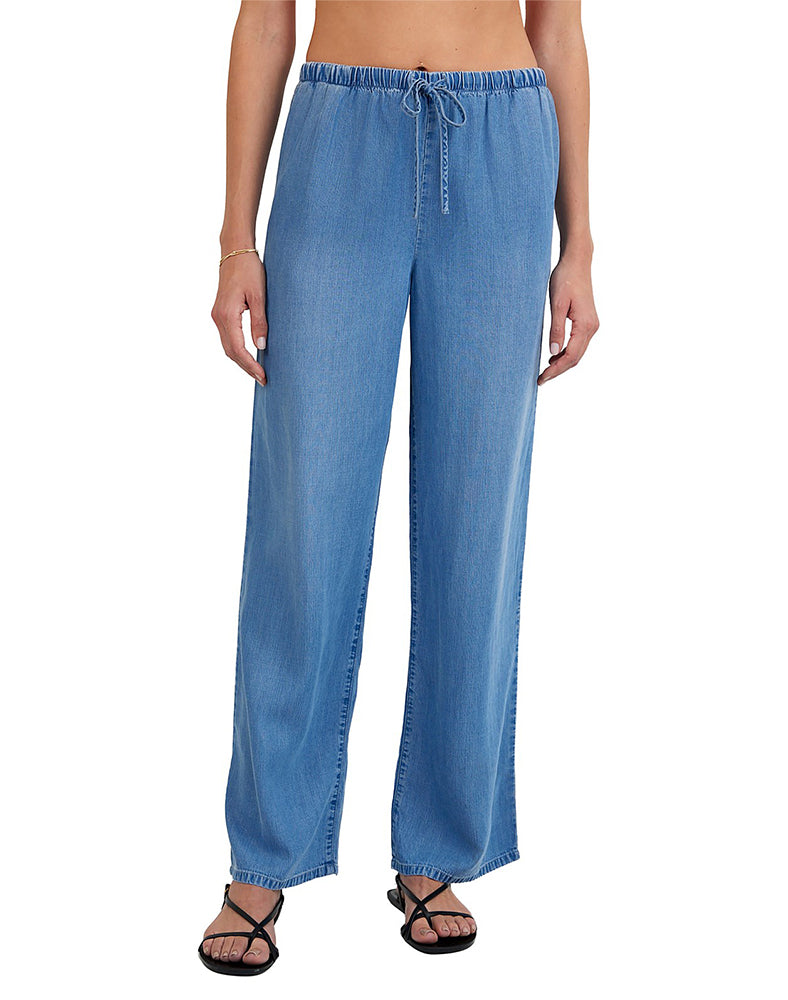 Bella Dahl Denim-Hose Wide-Leg Indigo Harbor Wash 100% Lyocell Elastischer Bund Kordelzug Vorderseite