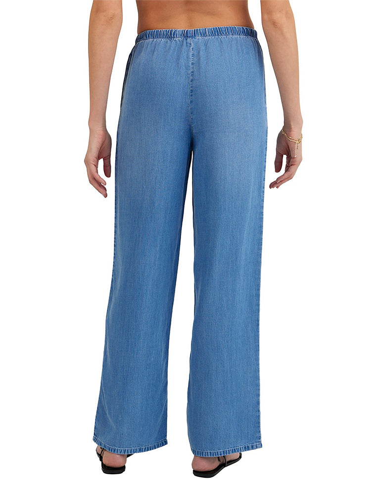 Bella Dahl Denim-Hose Wide-Leg Indigo Harbor Wash 100% Lyocell Elastischer Bund Kordelzug Rückseite