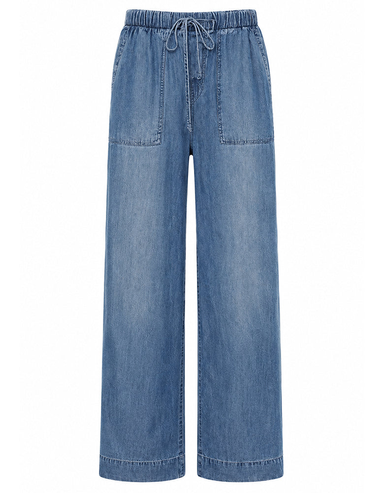 Bella Dahl Denim-Look Hose Wide-Leg Shadow Blue Wash 100 % Lyocell Elastischer Bund Kordelzug Fronttaschen