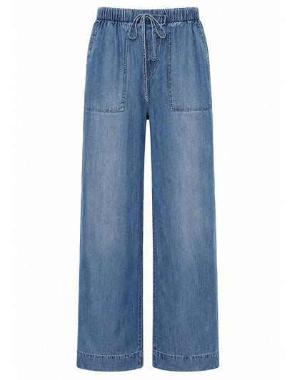 Bella Dahl Denim-Look Hose Wide-Leg Shadow Blue Wash 100 % Lyocell Elastischer Bund Kordelzug Fronttaschen