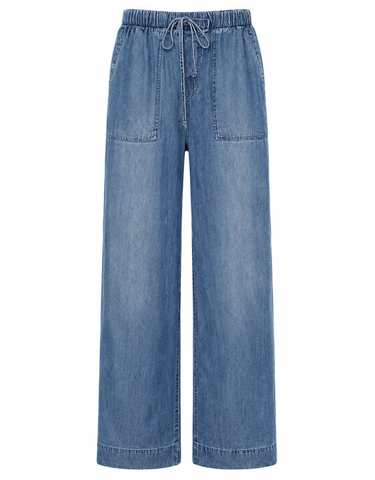 Bella Dahl Denim-Look Hose Wide-Leg Shadow Blue Wash 100 % Lyocell Elastischer Bund Kordelzug Fronttaschen