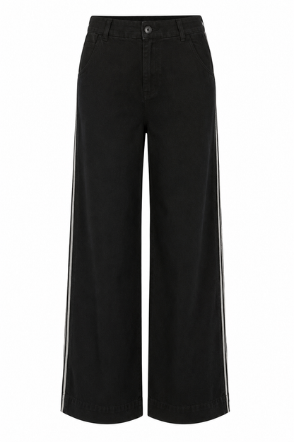 Bella Dahl Hose TENCEL™ Denim-Look Vintage Black Wash Wide-Leg Seitliche Kontraststreifen Ausgestelltes Bein